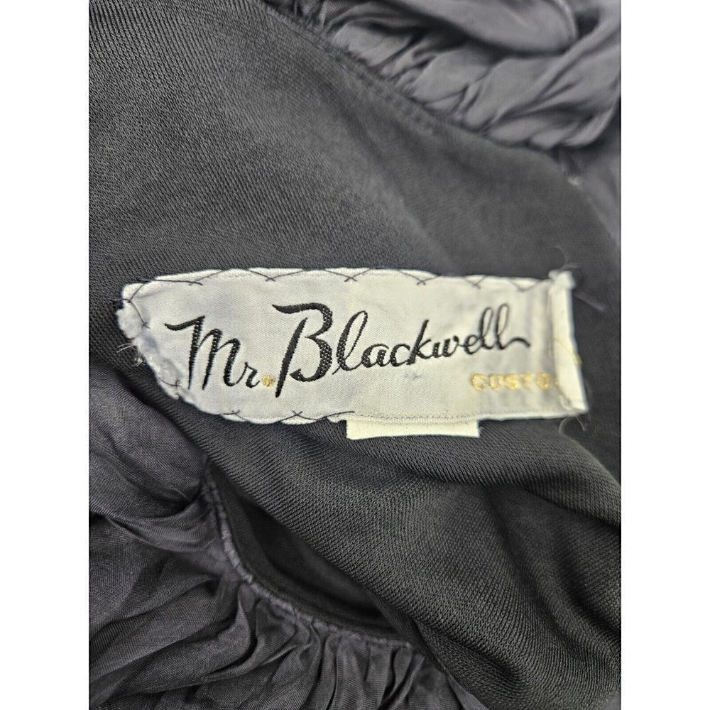 VTG Mr Blackwell Custom Black Dress Womens XS/S Ruffle Trim Surplice Skirt - Picture 8 of 10